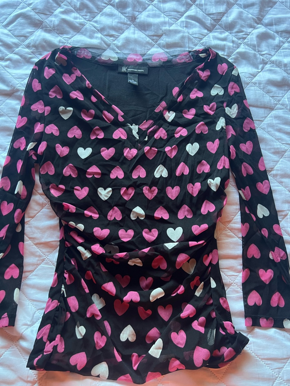 INC International Concepts Black shirt with Pink and White Heart Detail